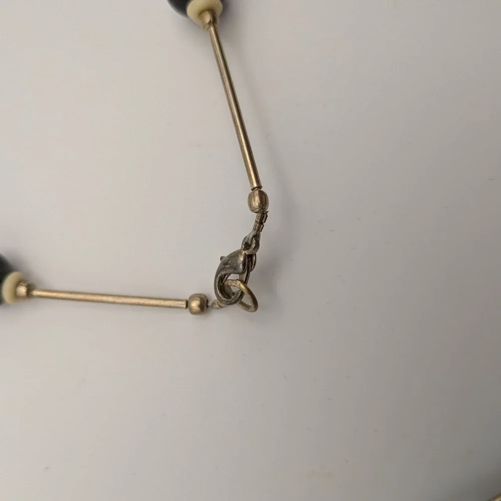 Kenya Batik Bone Bead Necklace Tribal Geometric Statement Black Cream Brown - Picture 4 of 10